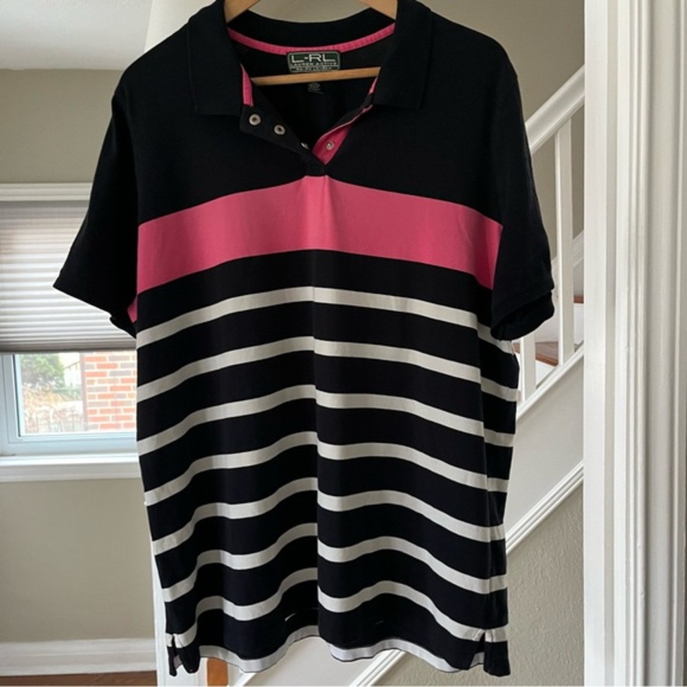 Ralph Lauren Active Stripes Pink Polo Golf Tennis Pickleball Shirt